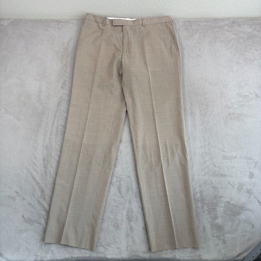 Hugo Boss Unhemmed Dress Trouser Pants in Beige 100% Virgin Wool Men 38 USA NWOT